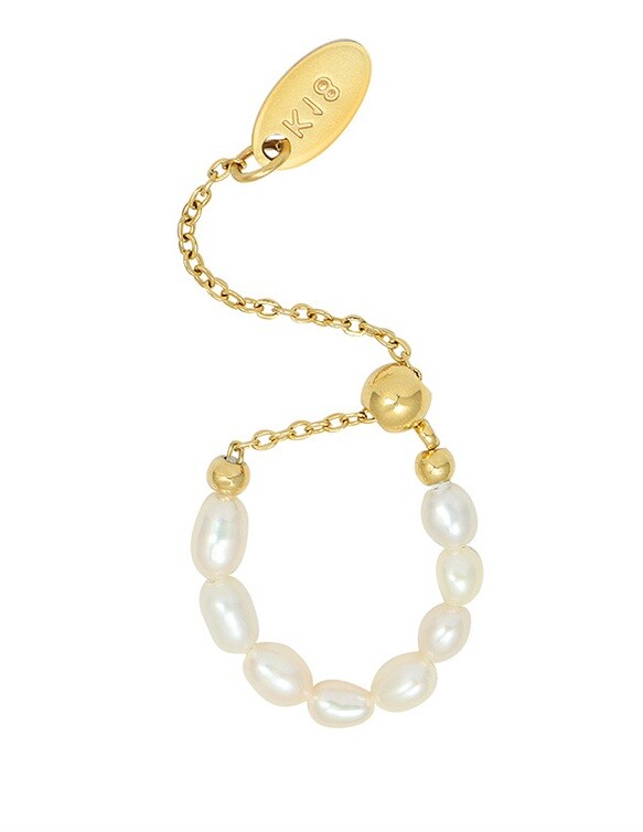 Troli Nastaviteľný pozlátený prsteň s pravými perlami