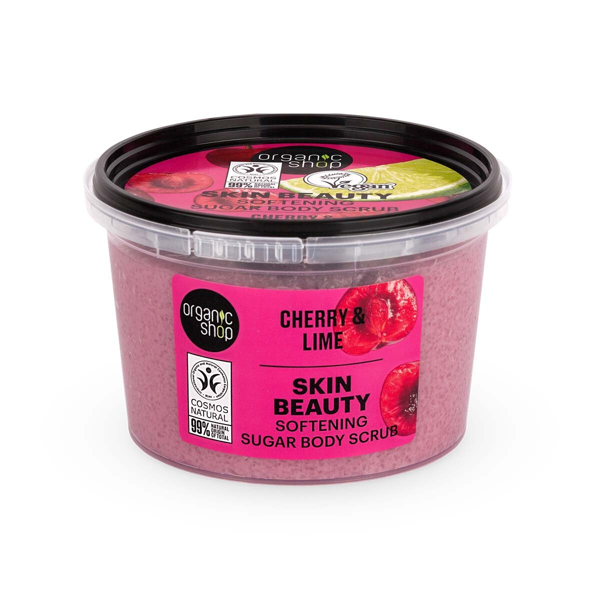 Organic Shop Zjemňujúci cukrový telový peeling Čerešňa a limetka (Body Scrub) 250 ml