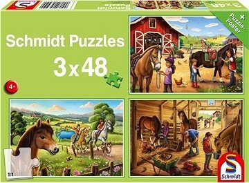 SCHMIDT Puzzle pre najmenších – Moje obľúbené koníky 3× 48 dielikov