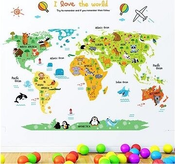 Samolepiaca detská mapa sveta so zvieratkami