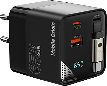 Mobile Origin 65W GaN Display Charger PW2 - USB-C Cable + USB-C + USB-A