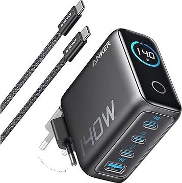 Anker 140 W, 3× USB-C, 1× USB sivá