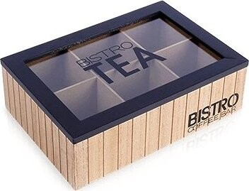 Koopman Drevený box na čaj so skleneným vekom – 6 priehradiek