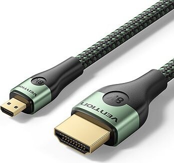 Vention Cotton Braided Ultra Thin HDMI-D Male to HDMI-A Male Cable 8K 1M Green Aluminum Alloy Type
