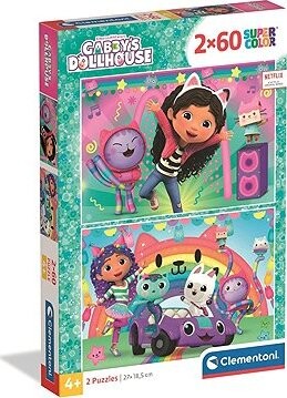 CLEMENTONI Puzzle Gábinin kúzelný domček: Raduj sa s nami 2× 60 dielikov