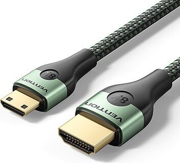 Vention Cotton Braided Ultra Thin HDMI-C Male to HDMI-A Male Cable 8K 2M Green Aluminum Alloy Type