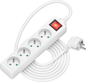 AlzaPower predlžovací prívod 230 V 4 zásuvky vypínač 5 m biely