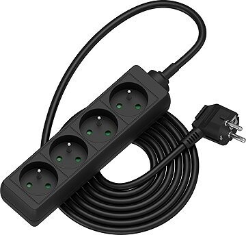 AlzaPower predlžovací prívod 230 V 4 zásuvky 3 m čierny