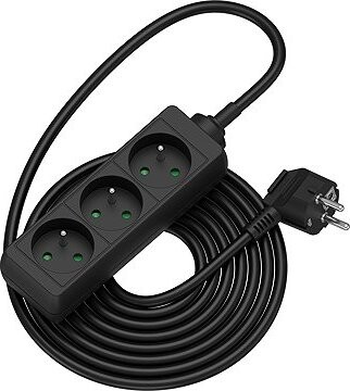 AlzaPower predlžovací prívod 230 V 3 zásuvky 5 m čierny
