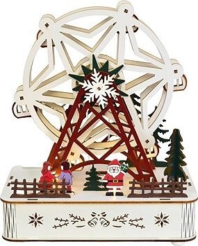 DOMMIO Drevený točiaci kolotoč s LED osvetlením 23 × 20 cm