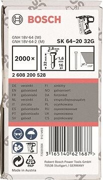 BOSCH Klince so zápustnou hlavou SK64 20G 32 mm, pozinkovaný 2.608.200.528