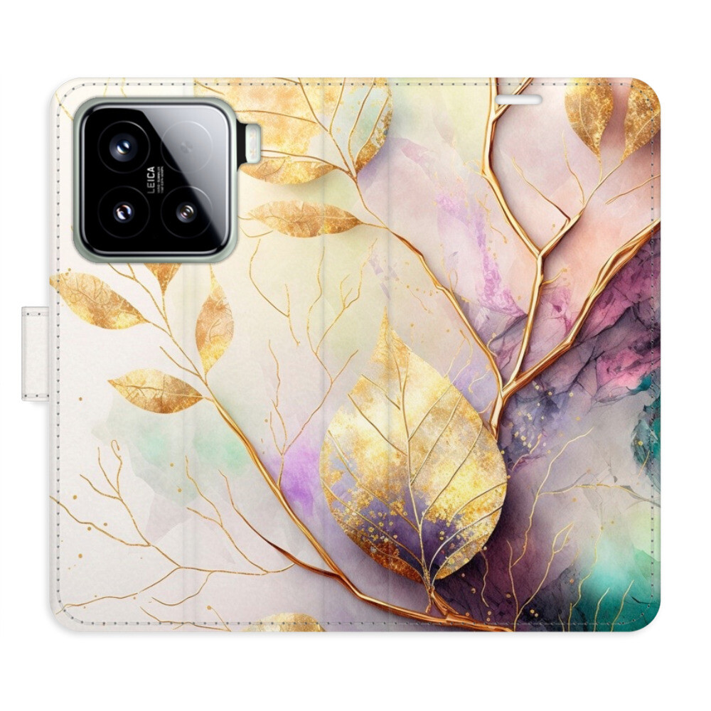 Flipové puzdro iSaprio - Gold Leaves 02 - Xiaomi 15