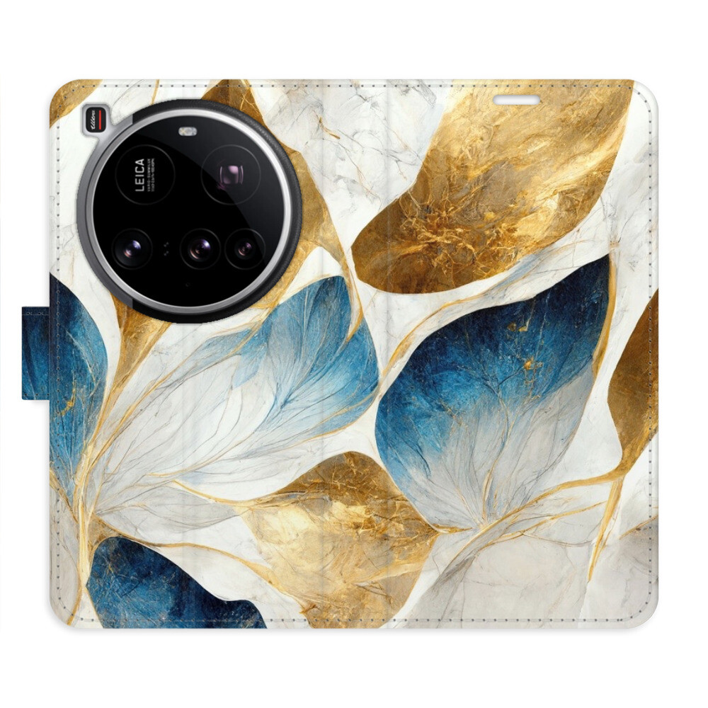Flipové puzdro iSaprio - GoldBlue Leaves - Xiaomi 15 Ultra