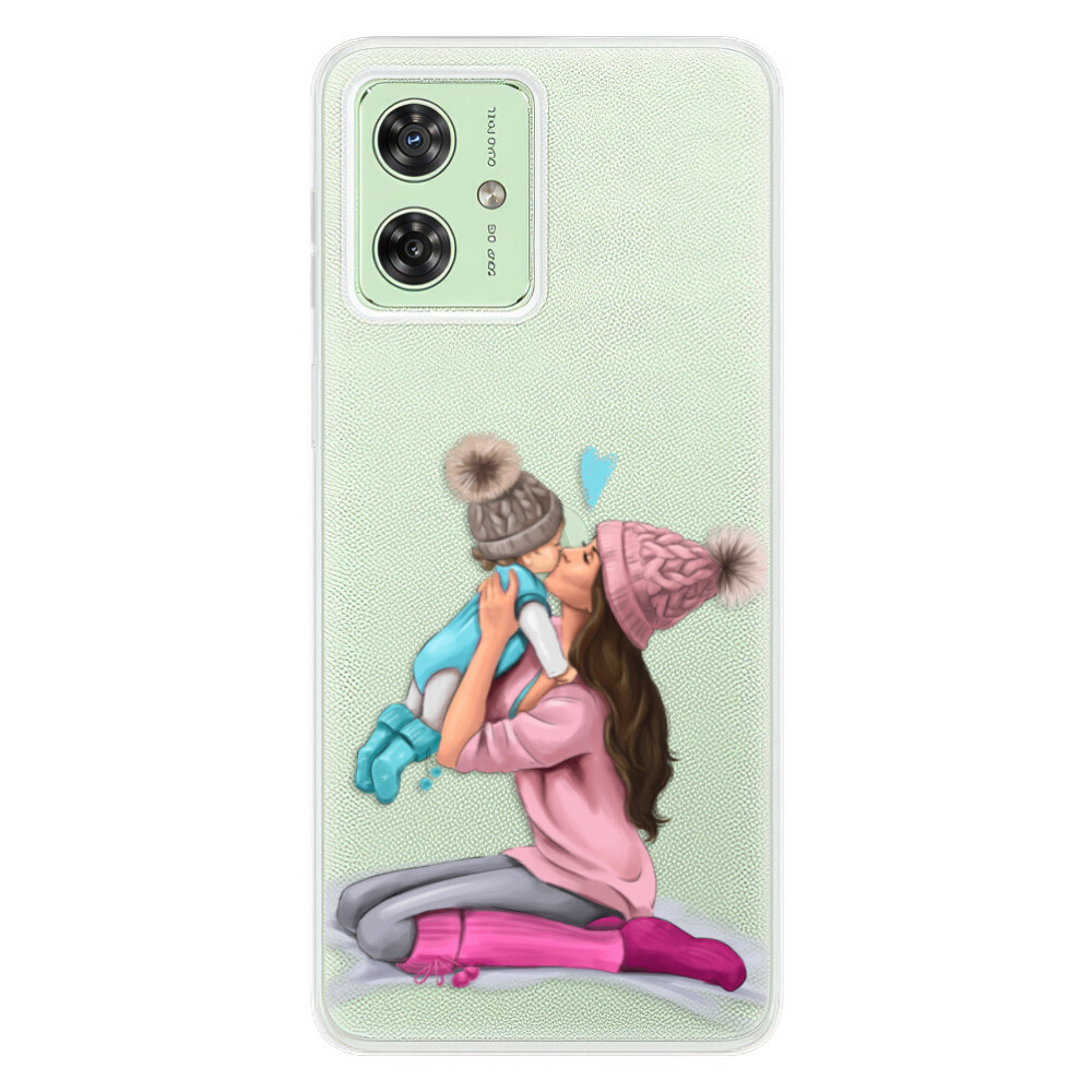 Odolné silikónové puzdro iSaprio - Kissing Mom - Brunette and Boy - Motorola Moto G54 5G / G54 5G Power Edition