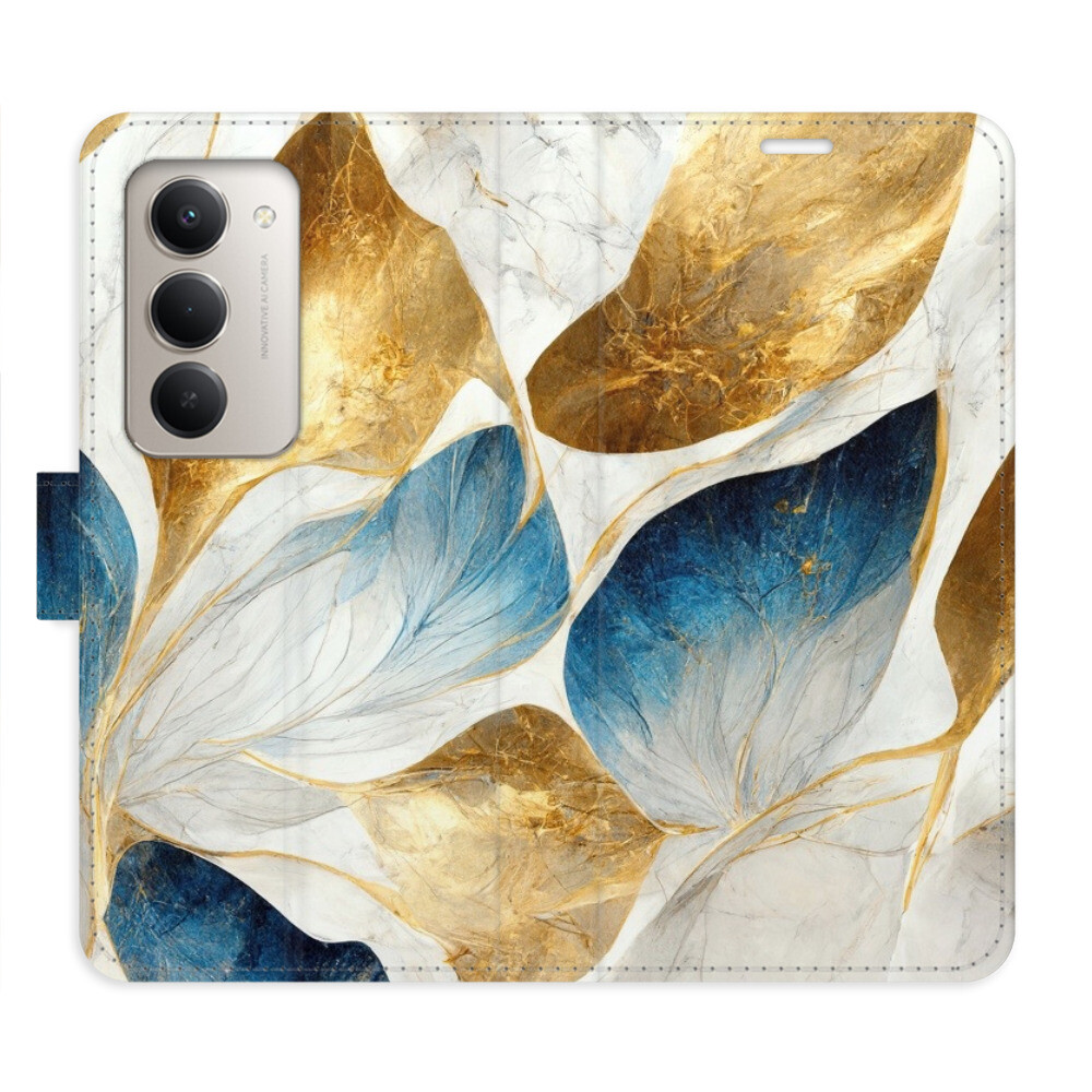 Flipové puzdro iSaprio - GoldBlue Leaves - Xiaomi Redmi 15