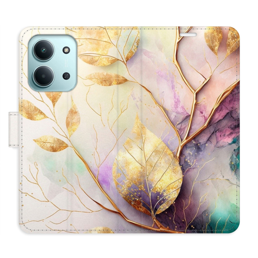 Flipové puzdro iSaprio - Gold Leaves 02 - Xiaomi Redmi 15C