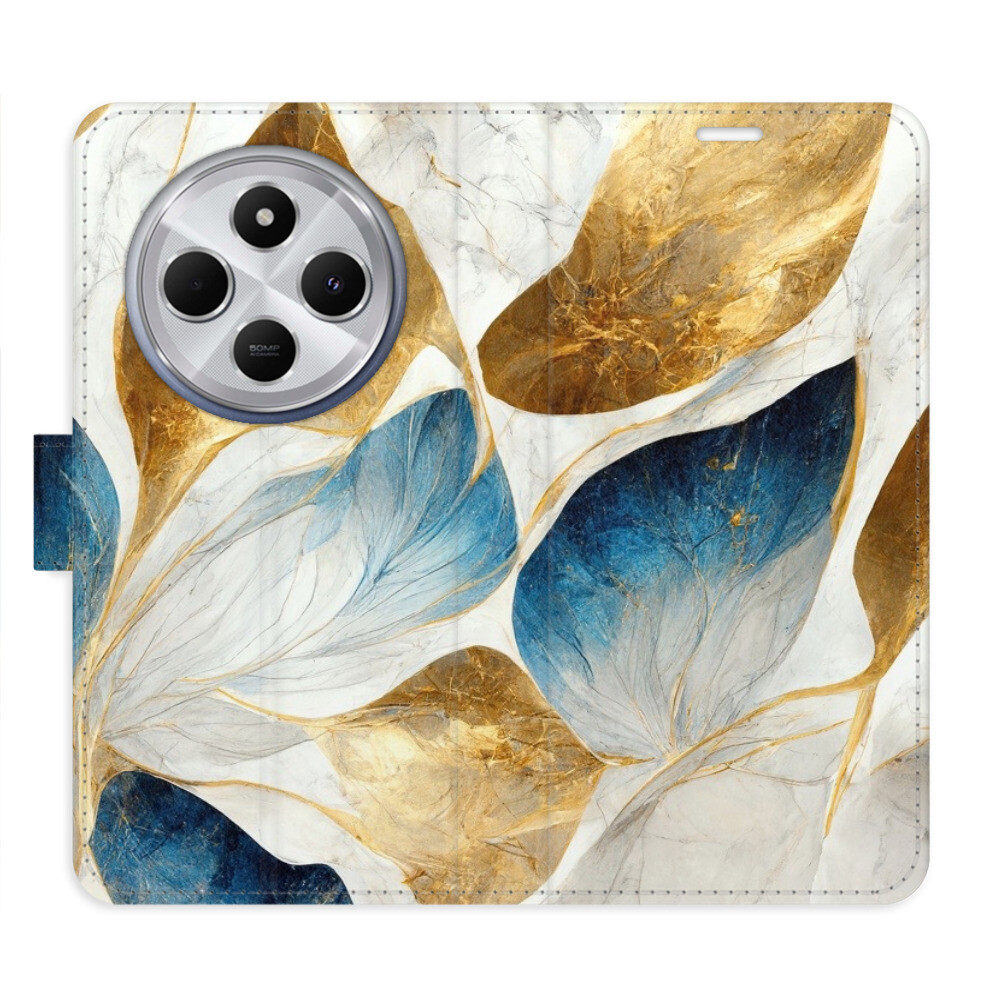 Flipové puzdro iSaprio - GoldBlue Leaves - Xiaomi Redmi 14C / Poco C75