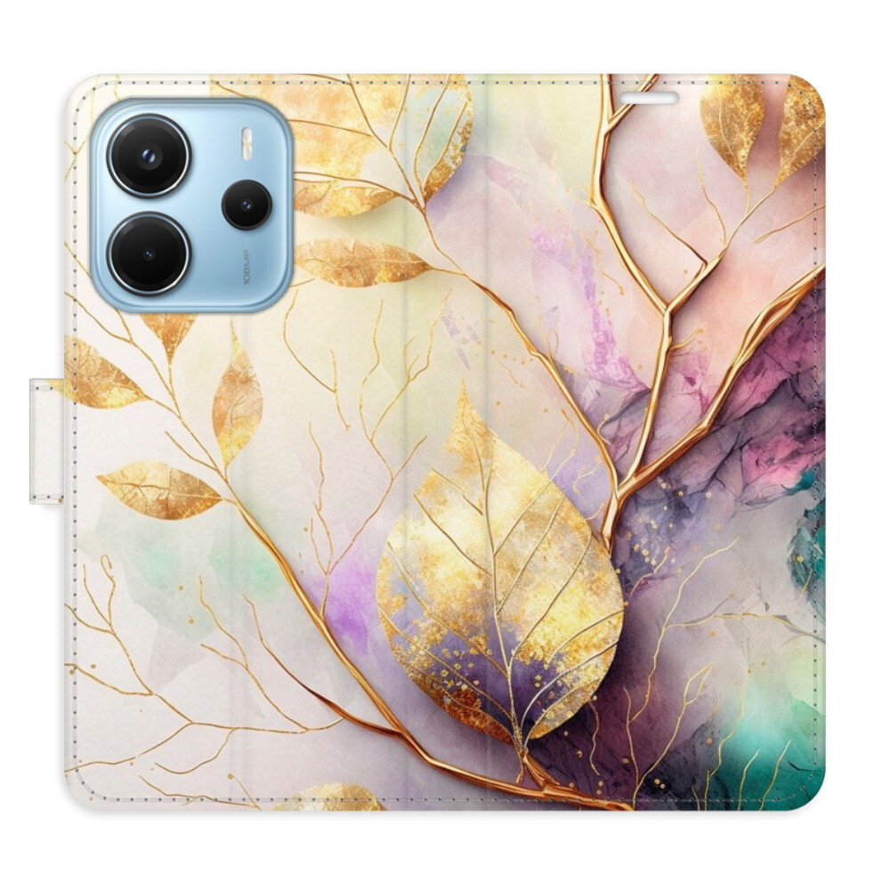 Flipové puzdro iSaprio - Gold Leaves 02 - Xiaomi Redmi Note 14