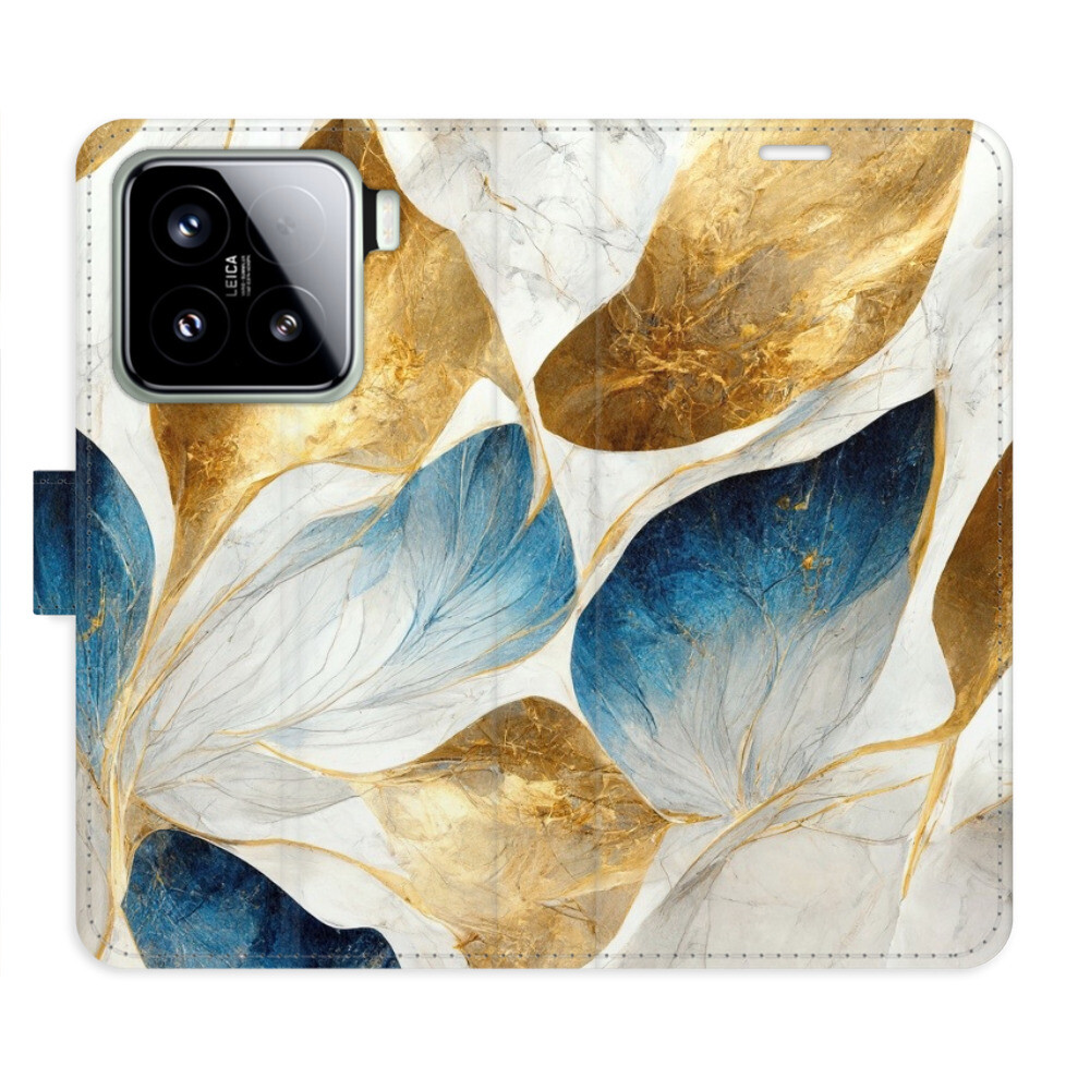 Flipové puzdro iSaprio - GoldBlue Leaves - Xiaomi 15