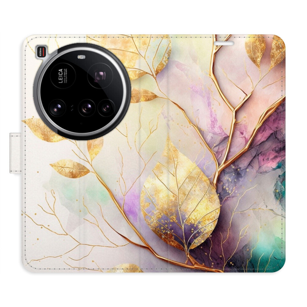 Flipové puzdro iSaprio - Gold Leaves 02 - Xiaomi 15 Ultra