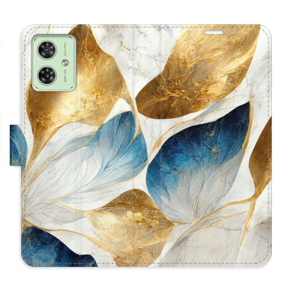 Flipové puzdro iSaprio - GoldBlue Leaves - Motorola Moto G54 5G / G54 5G Power Edition