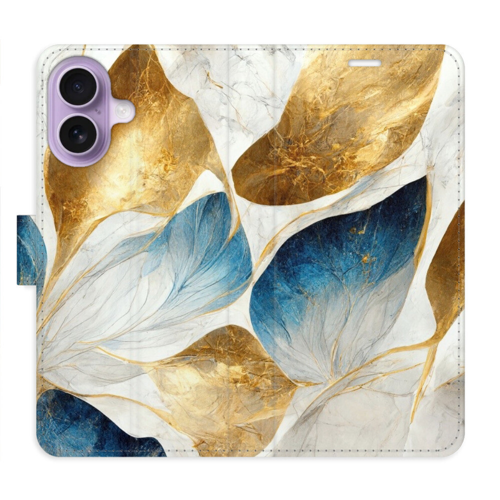 Flipové puzdro iSaprio - GoldBlue Leaves - iPhone 17
