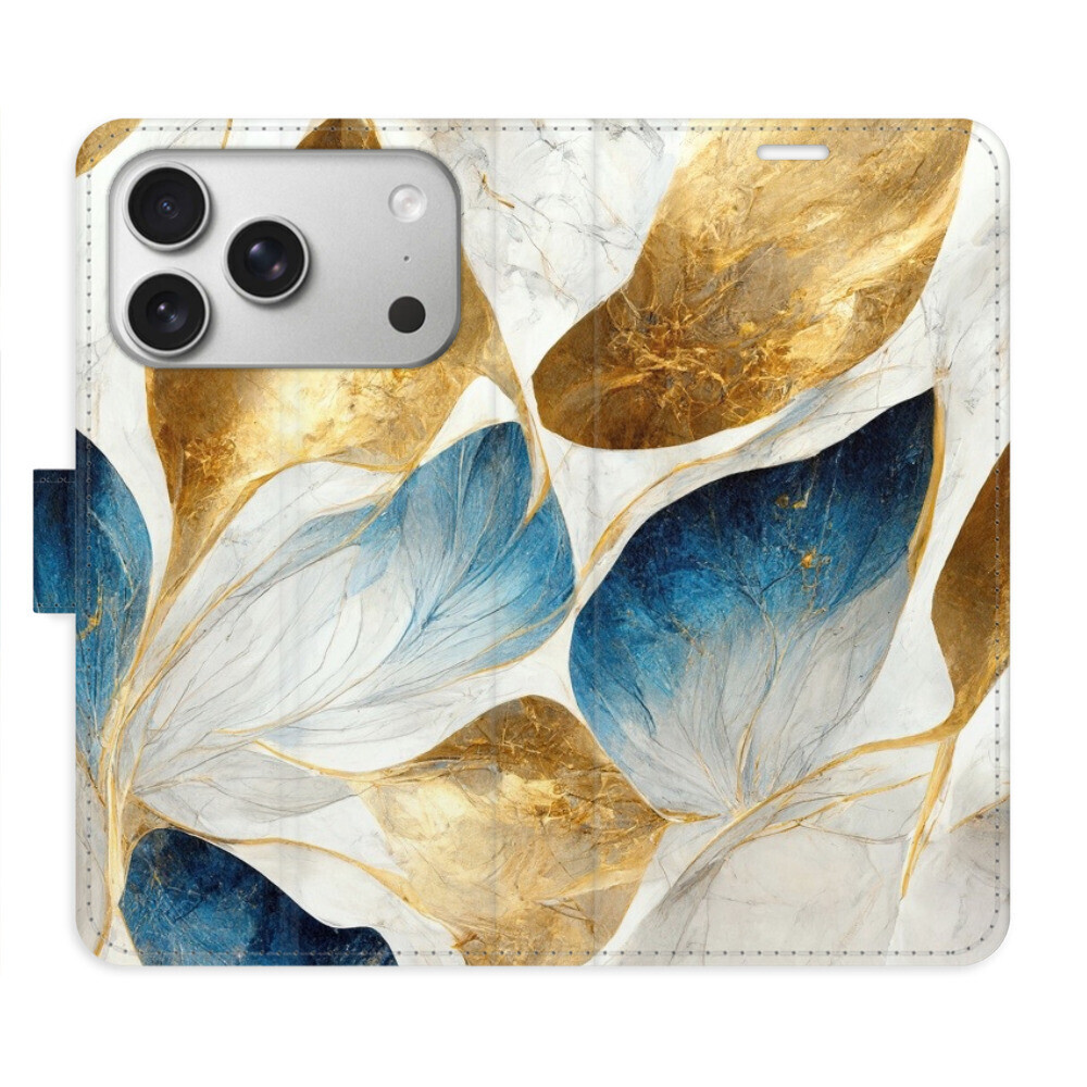 Flipové puzdro iSaprio - GoldBlue Leaves - iPhone 17 Pro