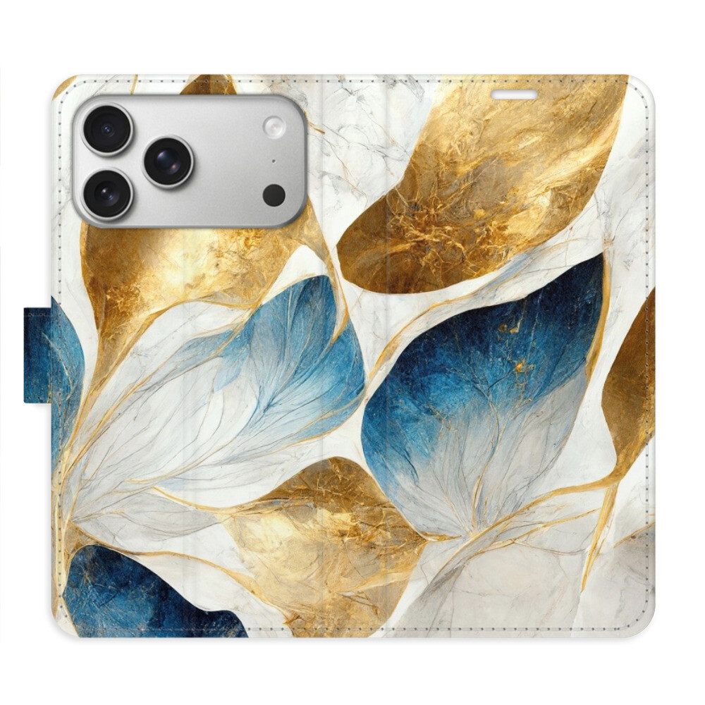 Flipové puzdro iSaprio - GoldBlue Leaves - iPhone 17 Pro Max