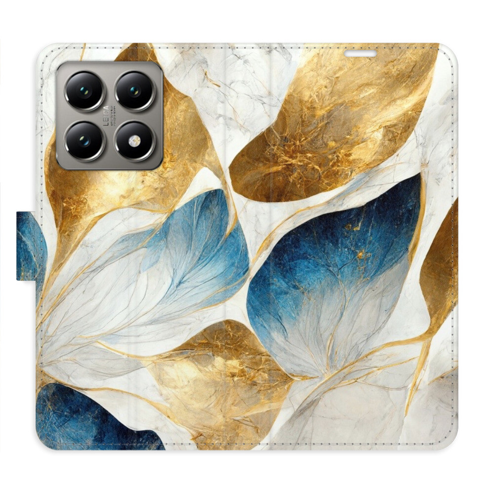 Flipové puzdro iSaprio - GoldBlue Leaves - Xiaomi 14T