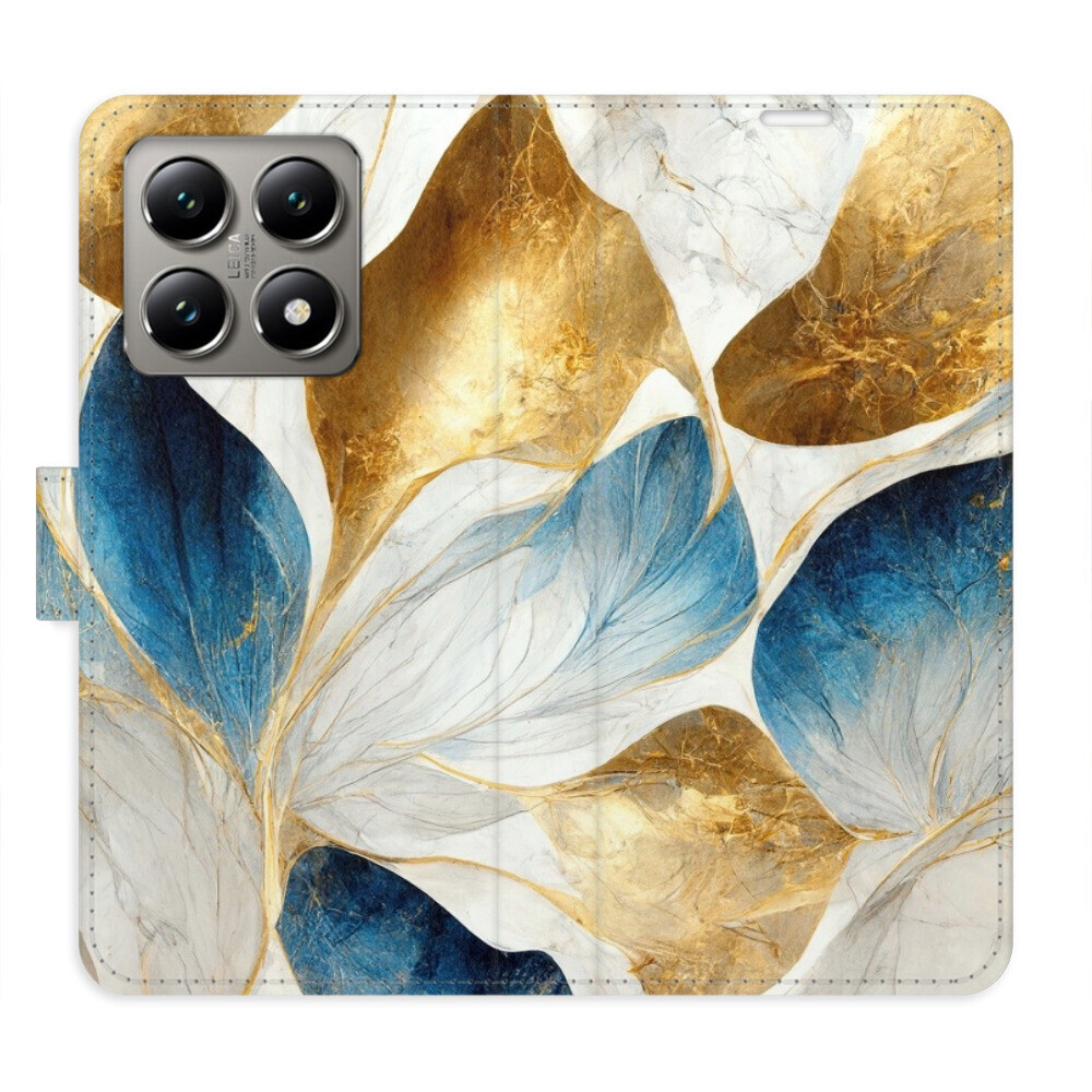 Flipové puzdro iSaprio - GoldBlue Leaves - Xiaomi 14T Pro