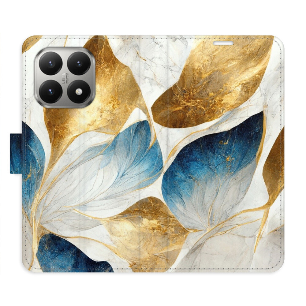 Flipové puzdro iSaprio - GoldBlue Leaves - Xiaomi 15T