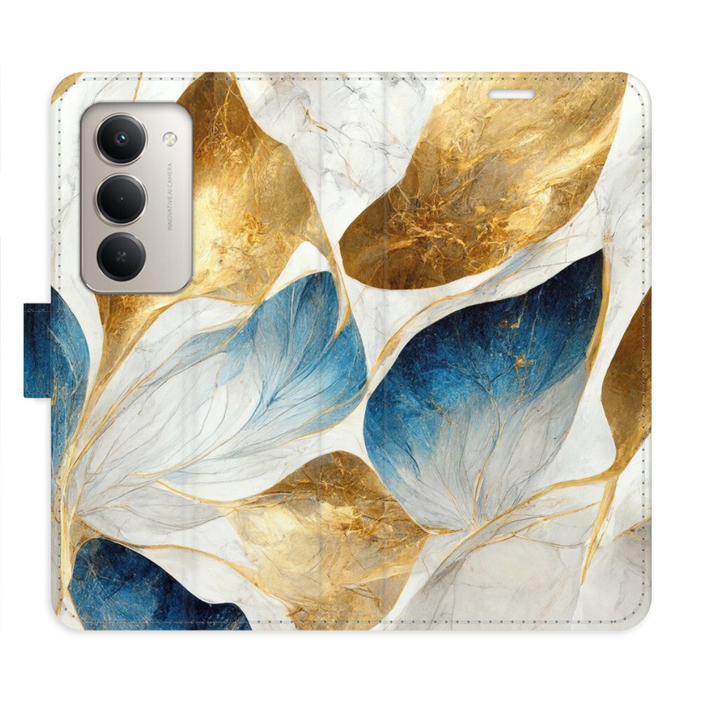 Flipové puzdro iSaprio - GoldBlue Leaves - Xiaomi Redmi 15 5G