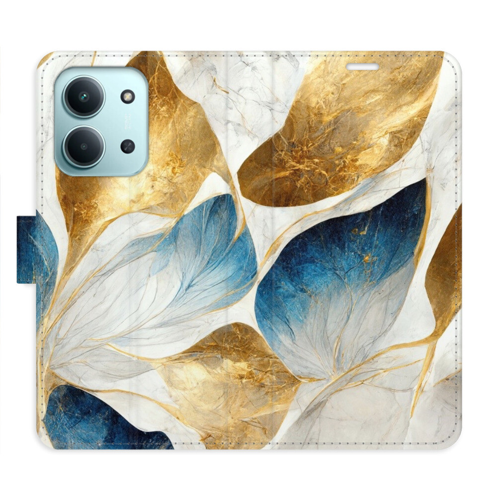 Flipové puzdro iSaprio - GoldBlue Leaves - Xiaomi Redmi 15C