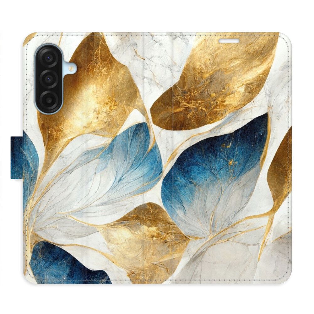 Flipové puzdro iSaprio - GoldBlue Leaves - Samsung Galaxy A17 / A17 5G