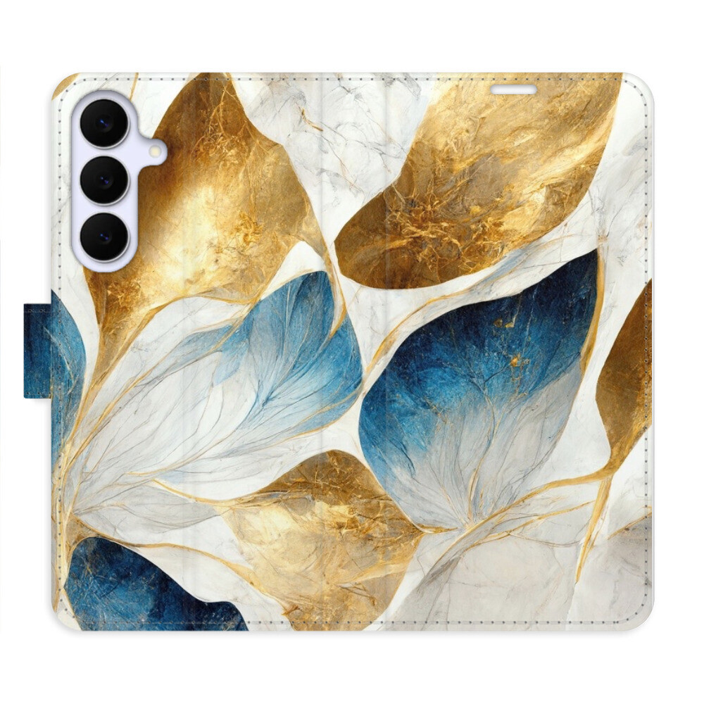 Flipové puzdro iSaprio - GoldBlue Leaves - Samsung Galaxy S25 FE