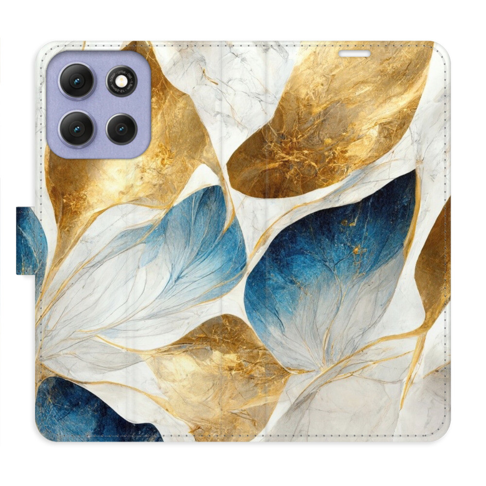 Flipové puzdro iSaprio - GoldBlue Leaves - Motorola Moto G86 5G