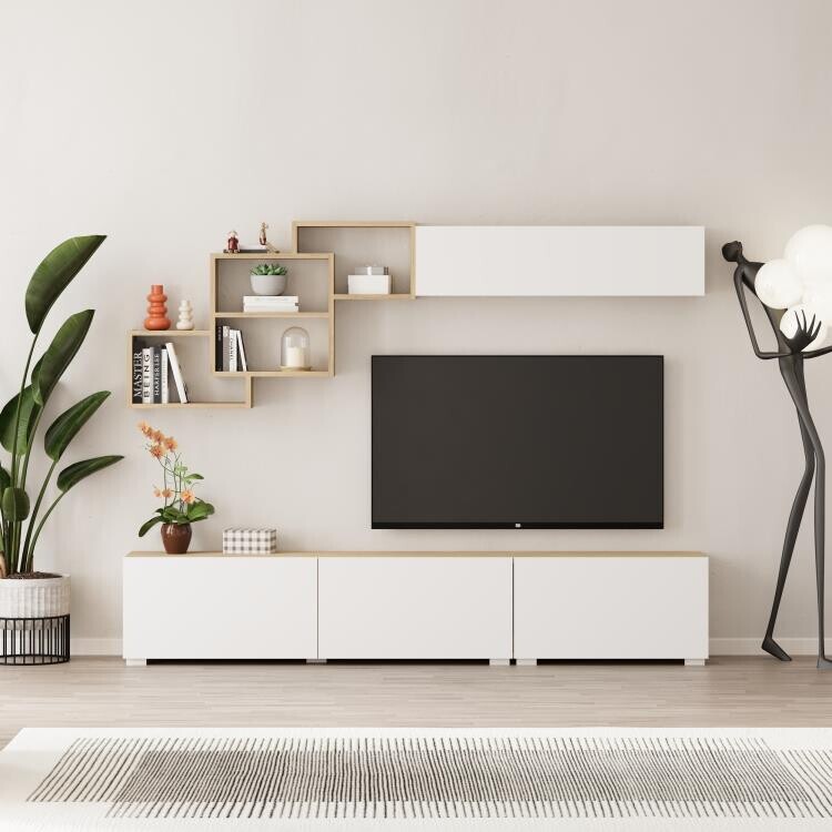 Moderná TV stena Houseland Free dub zafírový/biela