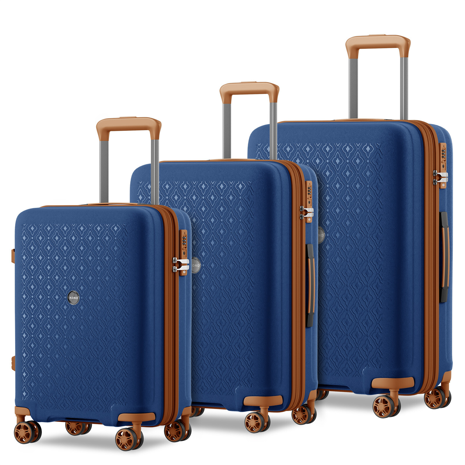 Cestovná sada troch kufrov z polypropylénu 41/76/114 L KONO - navy