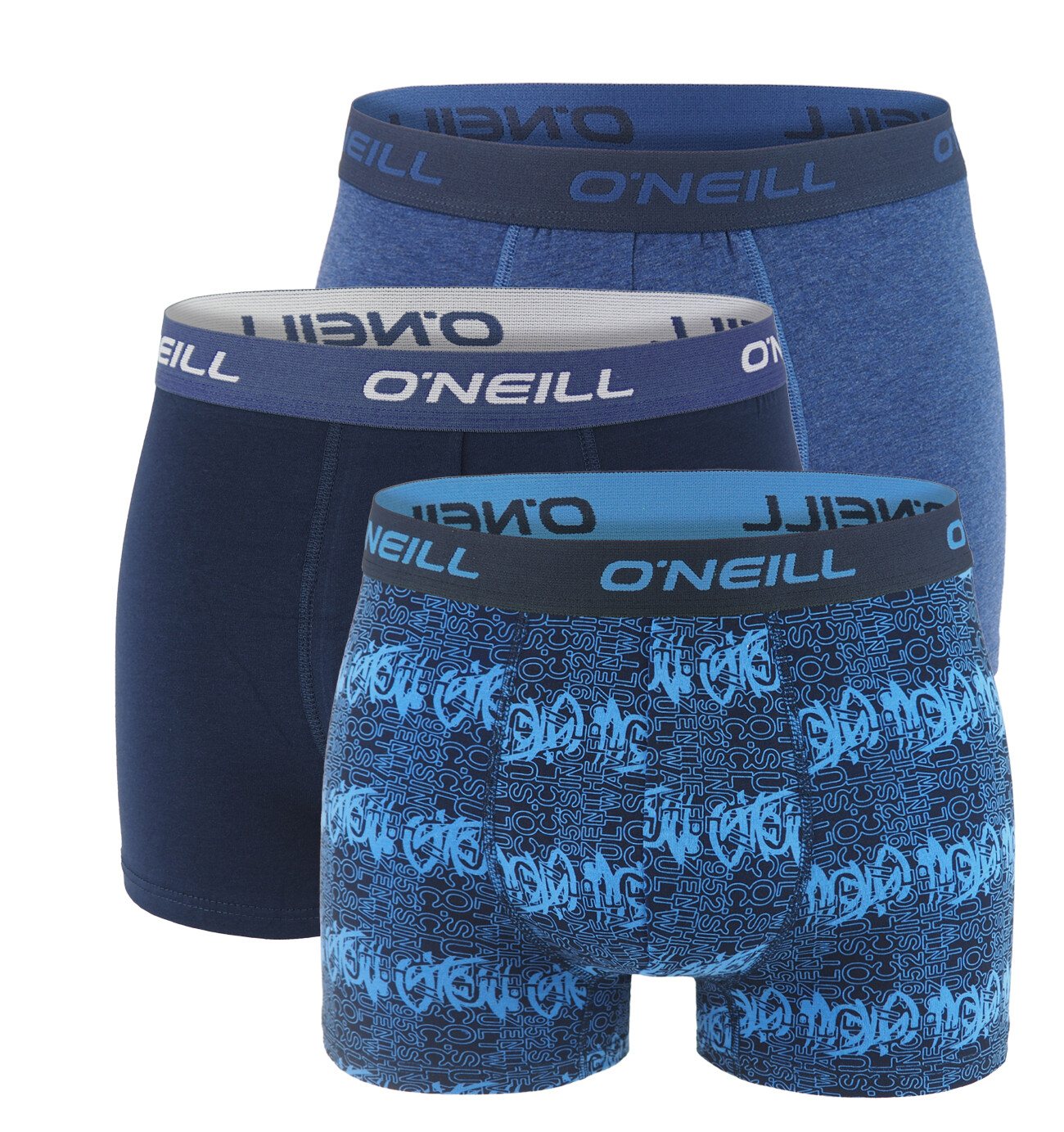 O'NEILL - boxerky 3PACK cotton stretch grafitti wave cult & denim blue tones