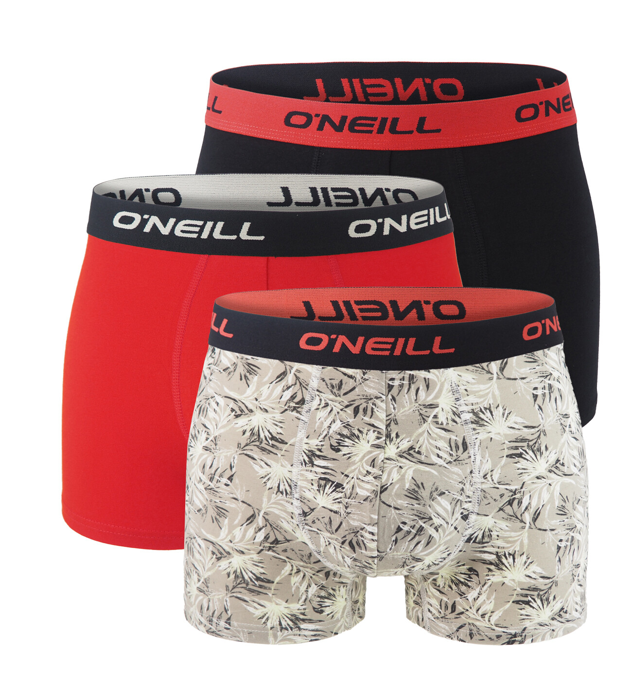O'NEILL - boxerky 3PACK cotton stretch frozen leafs & bittersweet tones