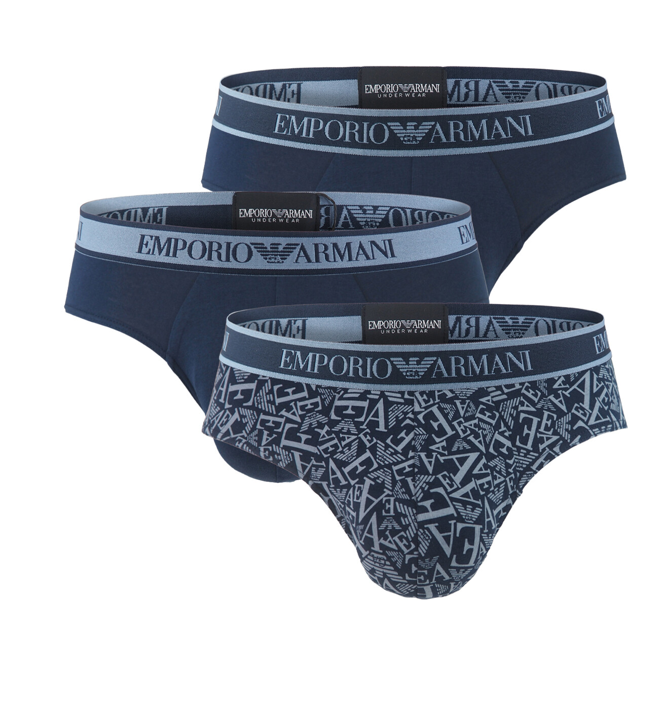 EMPORIO ARMANI - slipy 3PACK stretch cotton iconic Armani logo navy tones