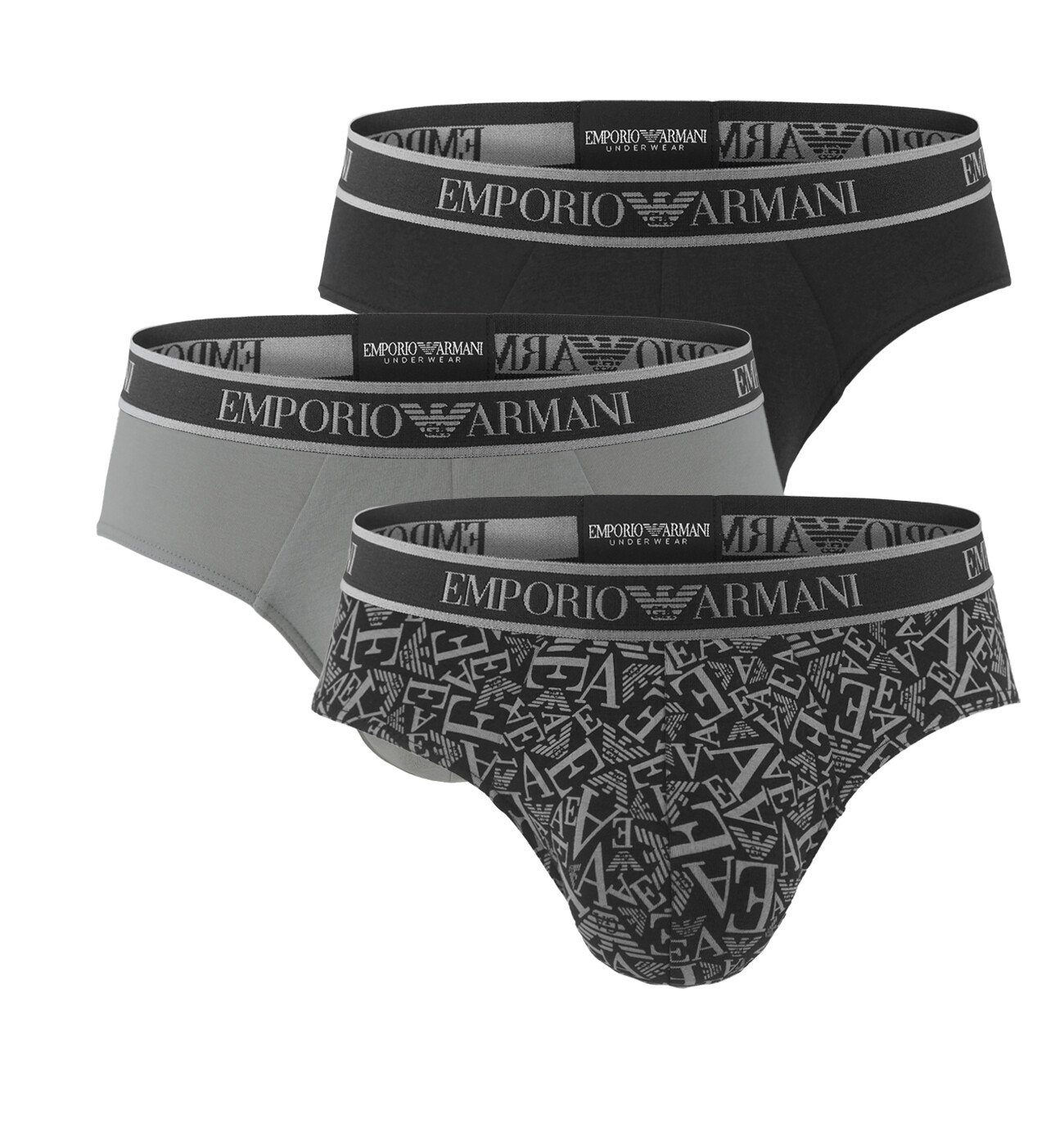 EMPORIO ARMANI - slipy 3PACK stretch cotton iconic Armani logo shade tones