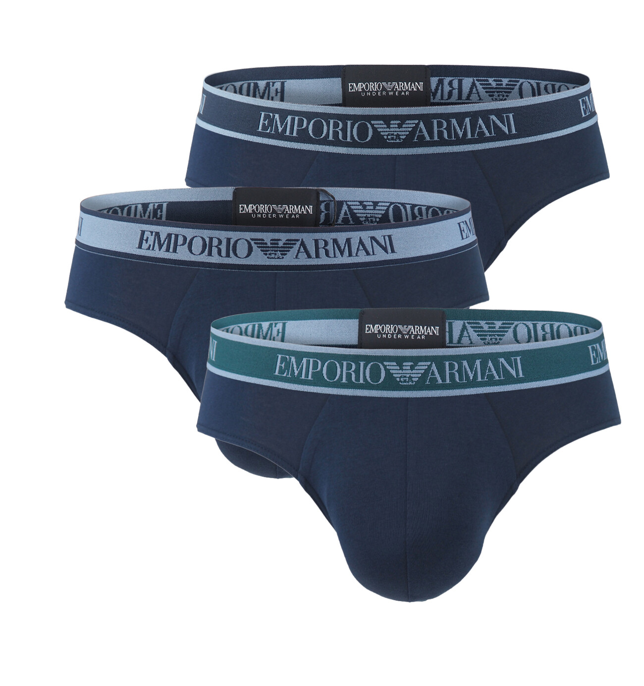 EMPORIO ARMANI - slipy 3PACK stretch cotton modern signature logo navy tones