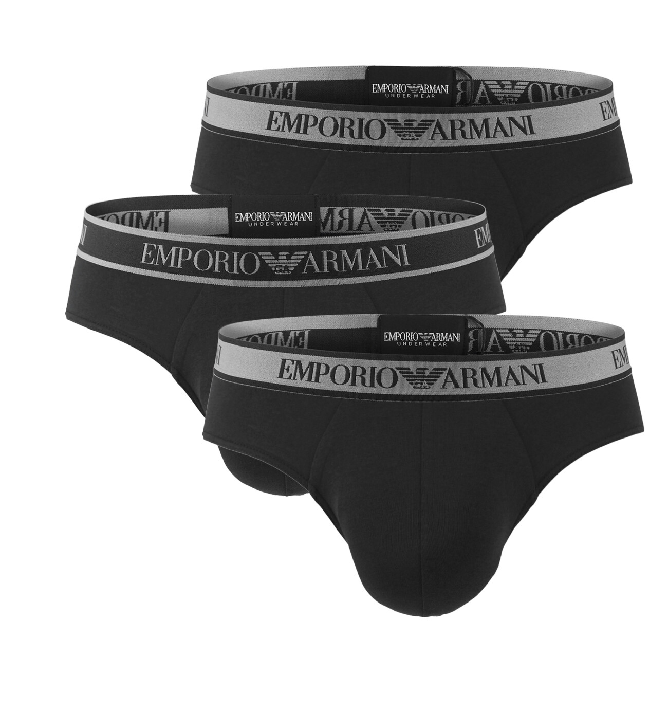 EMPORIO ARMANI - slipy 3PACK stretch cotton modern signature logo black tones