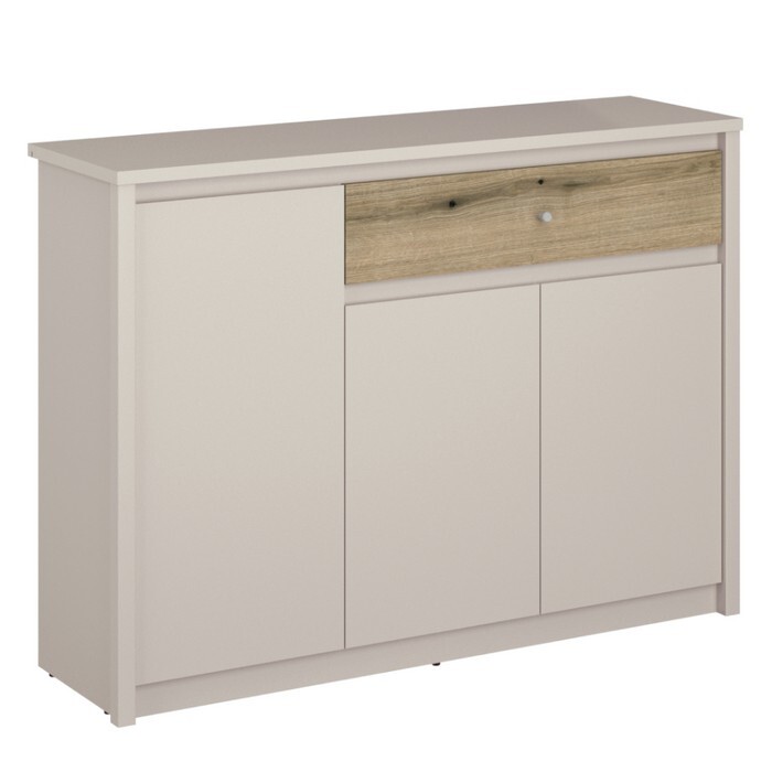 KONDELA Karos 3D1S trojdverová komoda so zásuvkou kašmír / dub evoke