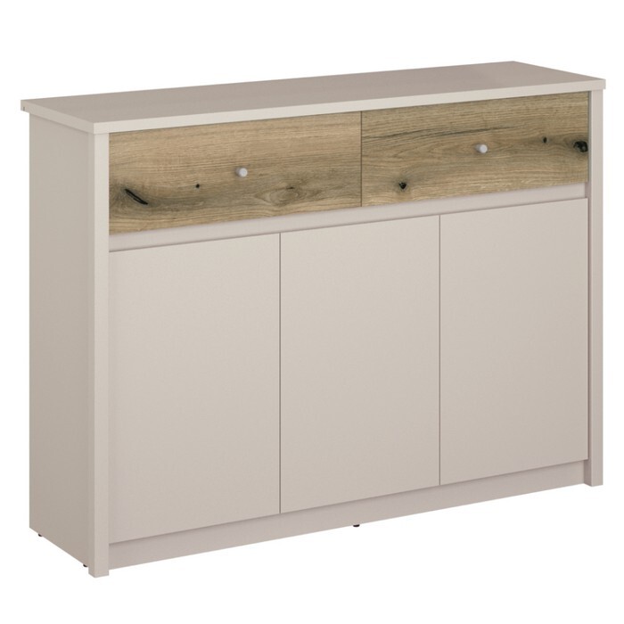 KONDELA Karos 3D2S trojdverová komoda so zásuvkou kašmír / dub evoke