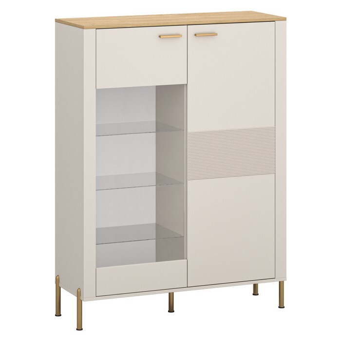 KONDELA Runol 1D1W nízka vitrína kašmír / dub kamenný