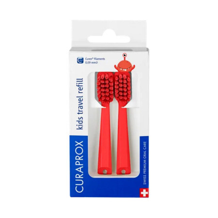 CURAPROX Kids travel refill CS 5500 červený DUO náhradné hlavičky na kefku ultra soft 2ks