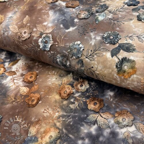 Bavlnená látka TIE DYE EMBROIDERY Poppy design M