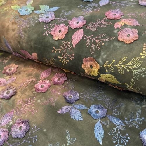 Bavlnená látka TIE DYE EMBROIDERY Poppy design N